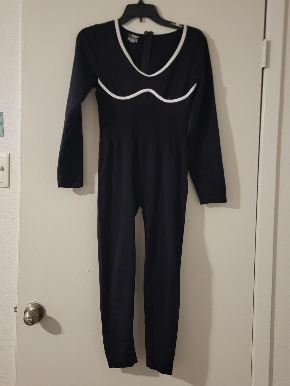 Kids Long Sleeve One-Piece Jumpsuit with White Trim - Black